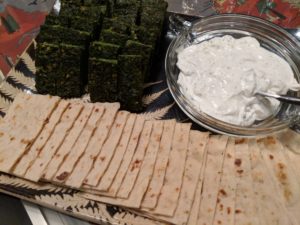 Fresh Herb Kuku with yogurt spread and lavash