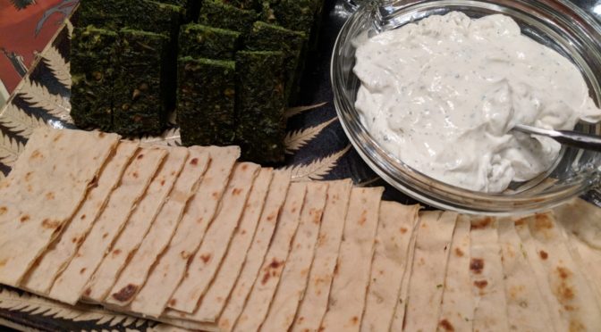 Fresh Herb Kuku with yogurt spread and lavash