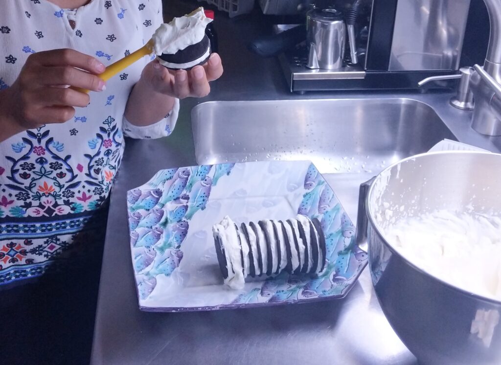 making the icebox cake logs